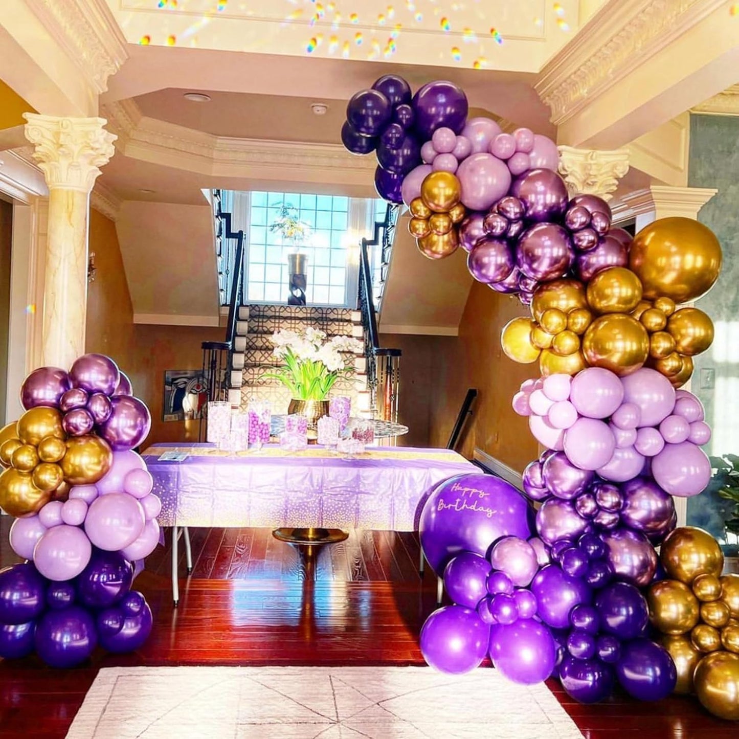 Purple Balloon Arch Kit, ADOINBY 153Pcs Different Sizes inch Lavender Metallic Purple and Gold Balloons and Confetti Party Balloon Garland Kit for Women Birthday Baby Shower Wedding Party Decorations