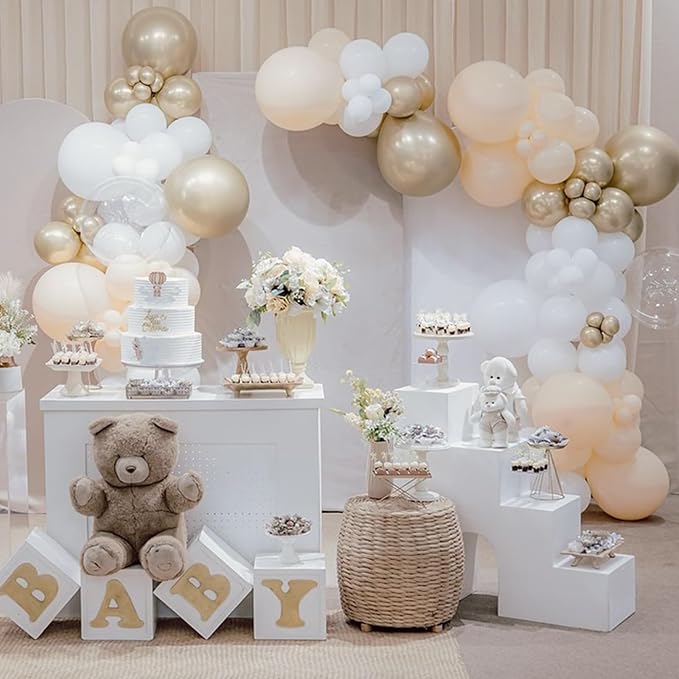 Champagne Gold White Balloons New Years Balloons Metallic Champagne Nude Cream Ivory White Gold Latex Balloon Clear Balloon for Boho Baby Bridal Shower Birthday Anniversary Wedding Decorations