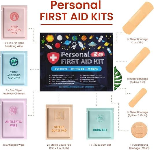 Personal First Aid Kit - Case of 80 | Clean, Treat, Protect Minor Cuts, Scrapes and Burns | Perfect for Home, Office, Car, School, Business, Camping | Individually Wrapped First Aid Products (Space)