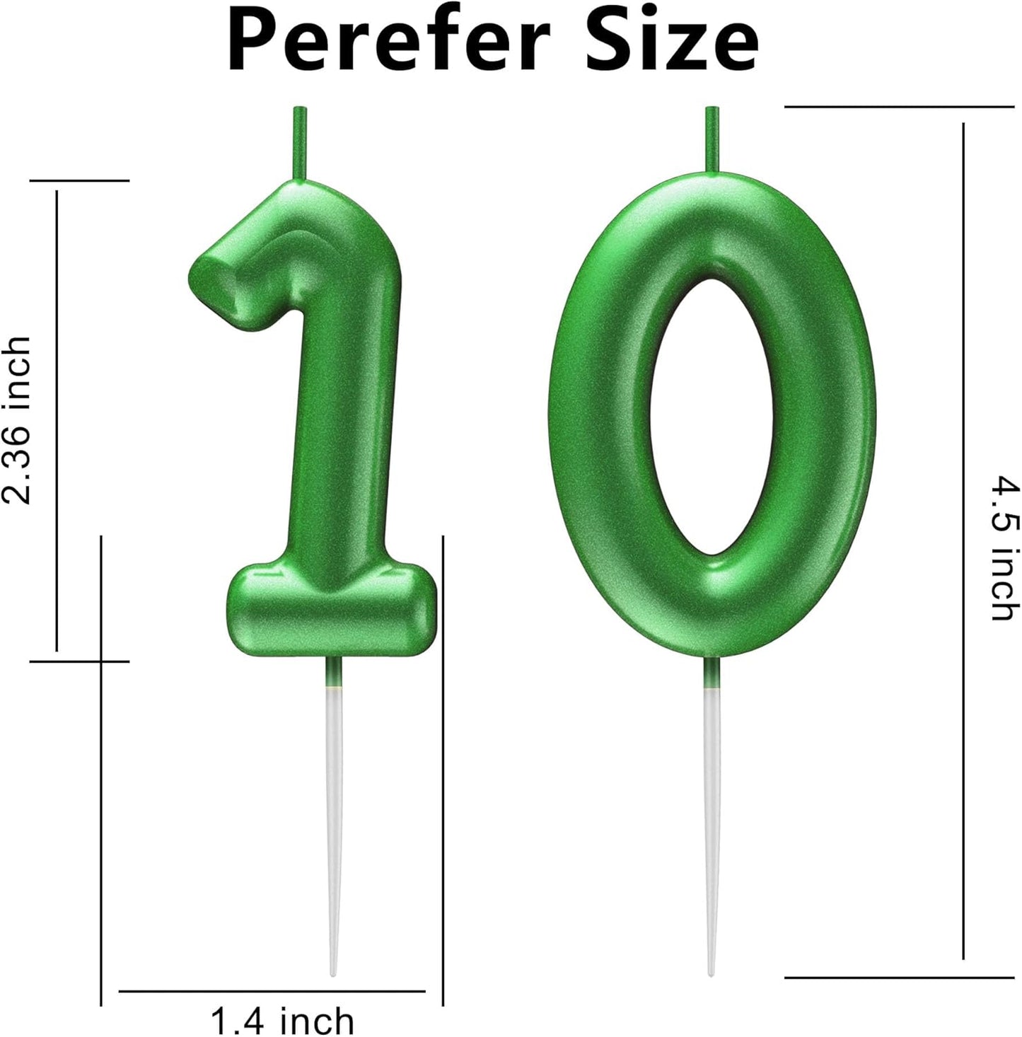 Green Number 10 Candle Happy Birthday 3D Number Candles for Birthday Cake Party Decoration Wedding Anniversary Celebration Supplies