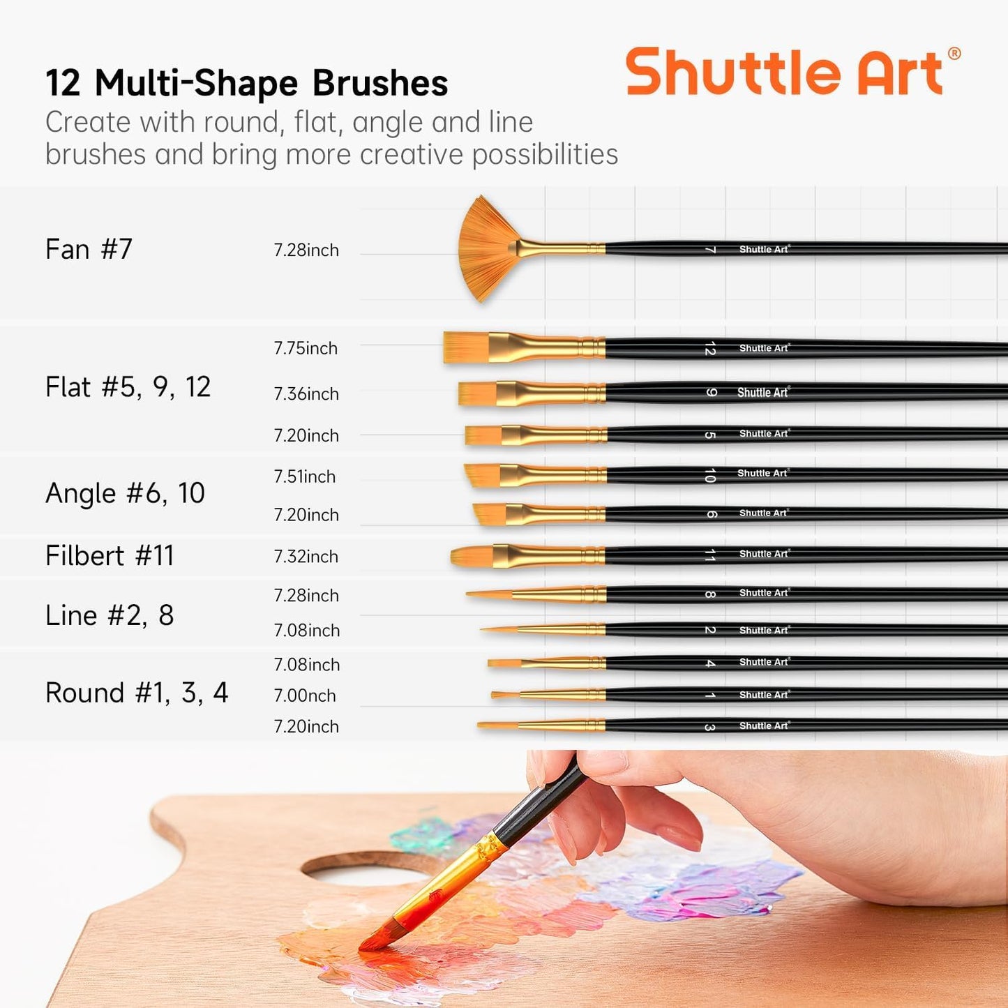 54 Colors Acrylic Paint, Shuttle Art Acrylic Paint set with 12 Paint Brushes, 2oz/60ml Bottles, Rich Pigmented, Water Proof, Premium Paints for Artists, Beginners and Kids on Canvas Rocks Wood Ceramic