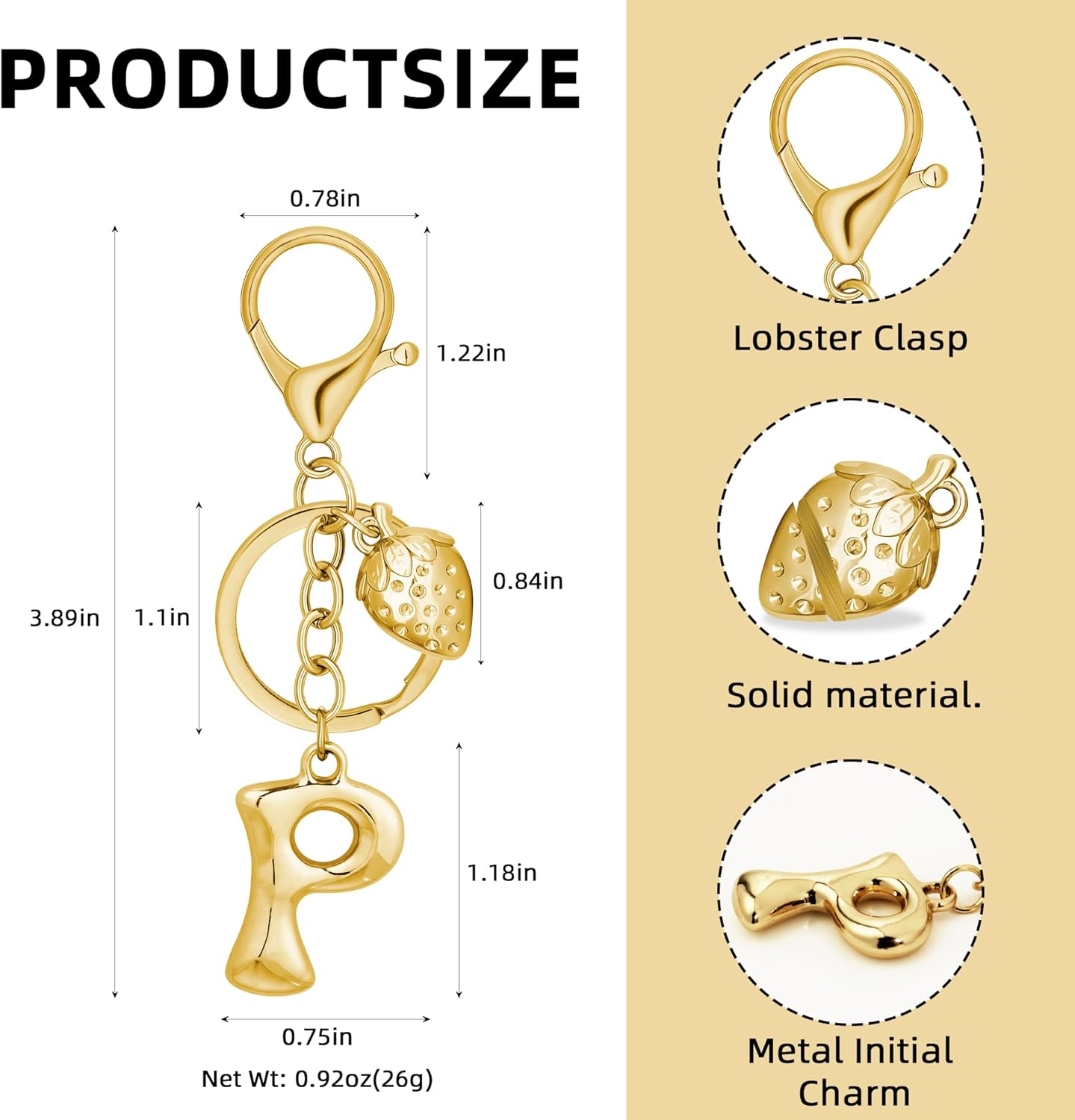 Gold Bubble Heart Initial Bag Charms for Handbags – Cute Initial Letter Keychain for Women, Purse Charms, Gold Gift