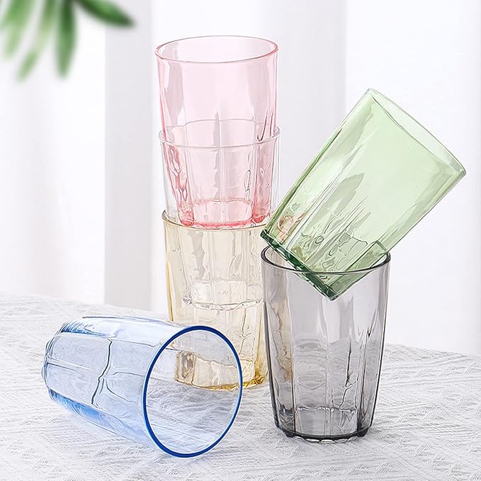 ZEAYEA Set of 6 Acrylic Drinking Cups, 14 oz Unbreakable Water Tumbler, Reusable Plastic Drinking Glasses, Stackable Beverage Tumbler for Juice, Lemonade, Ice Coffee, BPA-free, Dishwasher Safe
