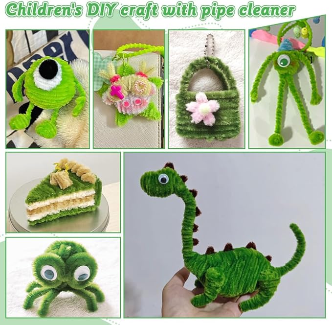 620 Pieces Green Pipe Cleaners Craft Set, 600 Pcs Chenille Stems with 20 Pcs Flower Stems, Craft Supplies Bulk for DIY Art and Craft Projects Creative Gift Wrapping Party Decorations(Green Series)