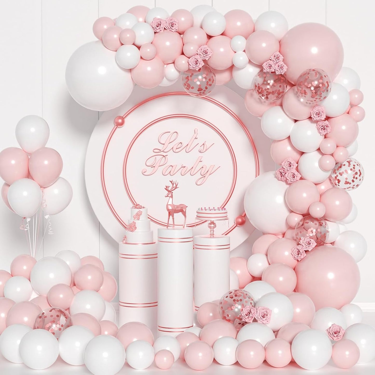 Pink and White Balloon Arch Kit, ADOINBY 140Pcs Macaron Pink Balloon Matte White Balloon 18 12 10 5 Inch Different Size Balloons for Engagement Wedding Birthday Baby Shower Gender Reveal Decorations