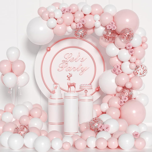Pink and White Balloon Arch Kit, ADOINBY 140Pcs Macaron Pink Balloon Matte White Balloon 18 12 10 5 Inch Different Size Balloons for Engagement Wedding Birthday Baby Shower Gender Reveal Decorations