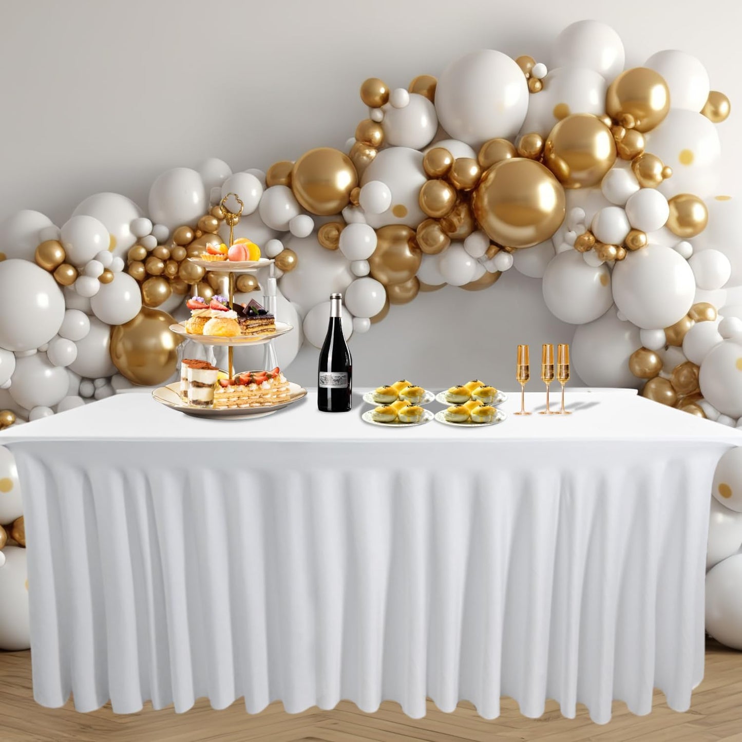 2 Pack Table Skirt for 5 Foot Rectangle Tables - 60" L x 28" W x 30" H White Stretch Spandex Fitted Tablecloth | Machine Washable & Wrinkle Resistant | for Banquet, Birthday, Party Decor