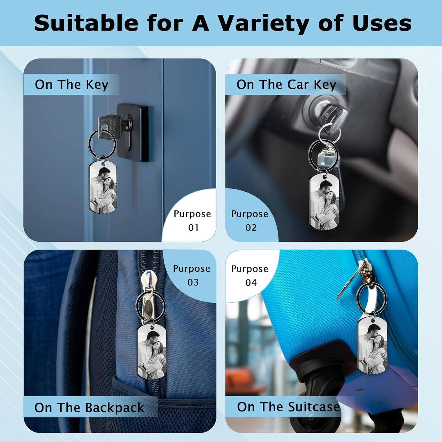 Custom Keychain with Picture - Made in USA Personalized Double Sided Photo Keychains for Men, Women, Christmas