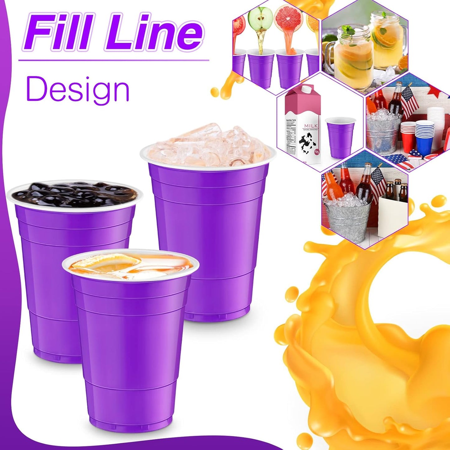 Lounsweer 100 Pack 16 Ounce Christmas Plastic Party Cups Disposable Heavy Duty Drinking Water Cups for Holiday Christmas Festival Wedding New Year Birthday Party Supplies(Purple)