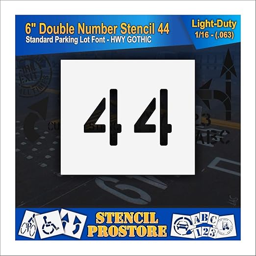 Pavement, Curb, and WheelStop Stencils - 6 inch Double Number Stencil - (44) - 6" x 9" x 1/16" (63 mil) - Light-Duty