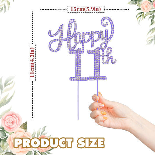 LASKYER Happy 11th Birthday Purple Rhinestone Cake Topper - 11th Birthday/Anniversary,Cheers to Eleven Years Old Bday Party Metal Sparkly Centerpieces Decorations.
