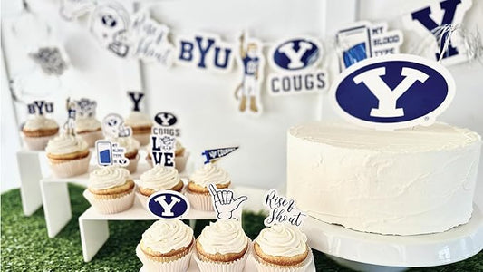 Brigham Young University Party Supplies for Cougs Football, Birthday Gift, Graduation Party Banner and Cake Toppers (42 Pieces) (BYU Cougars)