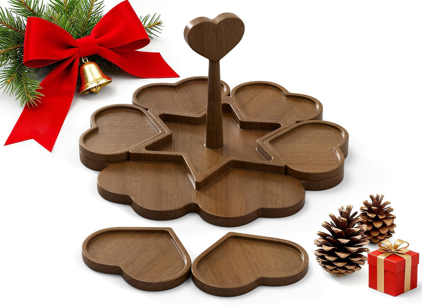 Rubber Wooden Charcuterie Boards Gift Set, Heart Shaped Christmas Funny Charcuterie Board with Handle, Cute Puzzle Snacks Cheese Board Platter Serving Tray for Chirstmas Gift