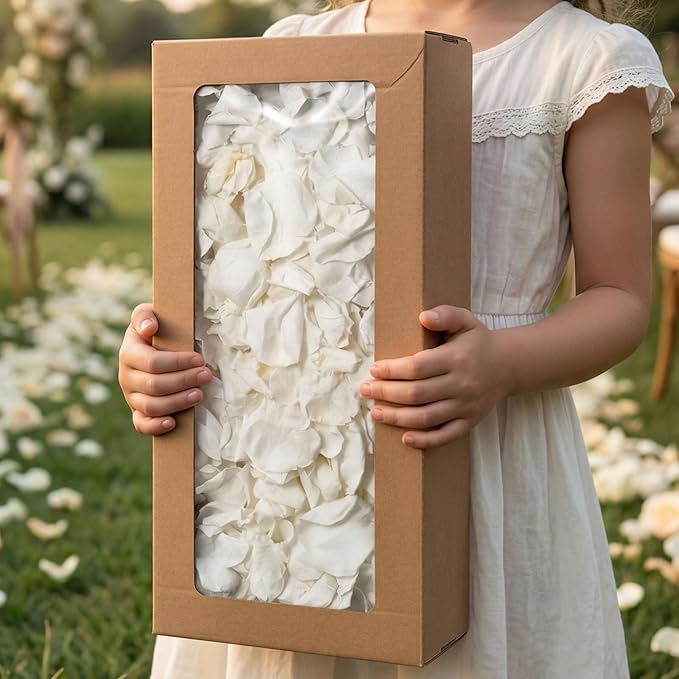 1000+ PCS Real White Rose Petals, 7.76oz (220g) Preserved White Flower Petal for Wedding Flower Girl, Dried Flower Petal for Babyshower Bridal Party Aisle Table Scatter Decor