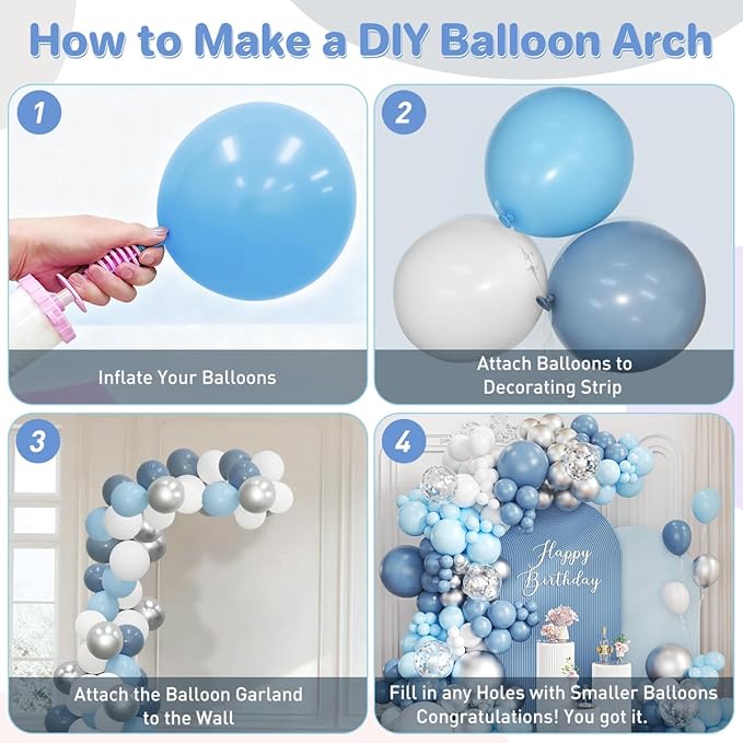 Dusty Blue White Silver Balloon Garland Arch Kit, 167Pcs Latex Balloons Different Sizes 15 12 10 5 inch for Baby Shower Gender Reveal Birthday Engagement Party Decorations