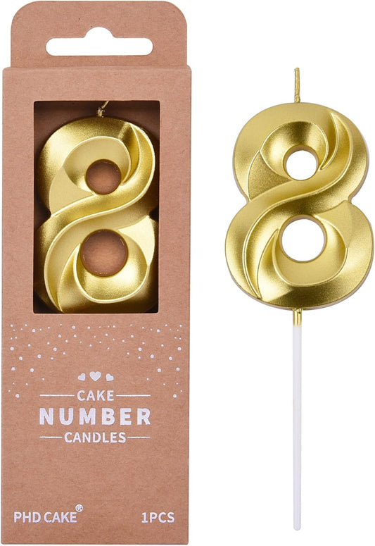 PHD CAKE 2.76 Inch Diamond Gold 8 Number Birthday Candles, Gold Number Candles, Cake Number Candles, Party Celebration