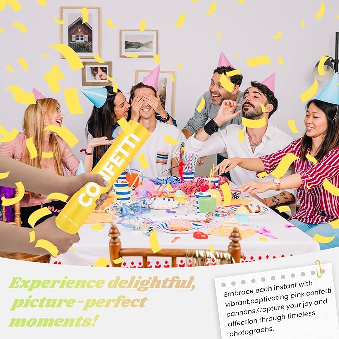 Confetti Cannon Yellow Biodegradable Confetti Poppers 12Pack Party Poppers Shooters Yellow Sticks for Wedding Graduation Engagement Anniversary Bridal Shower Valentines Day Birthday