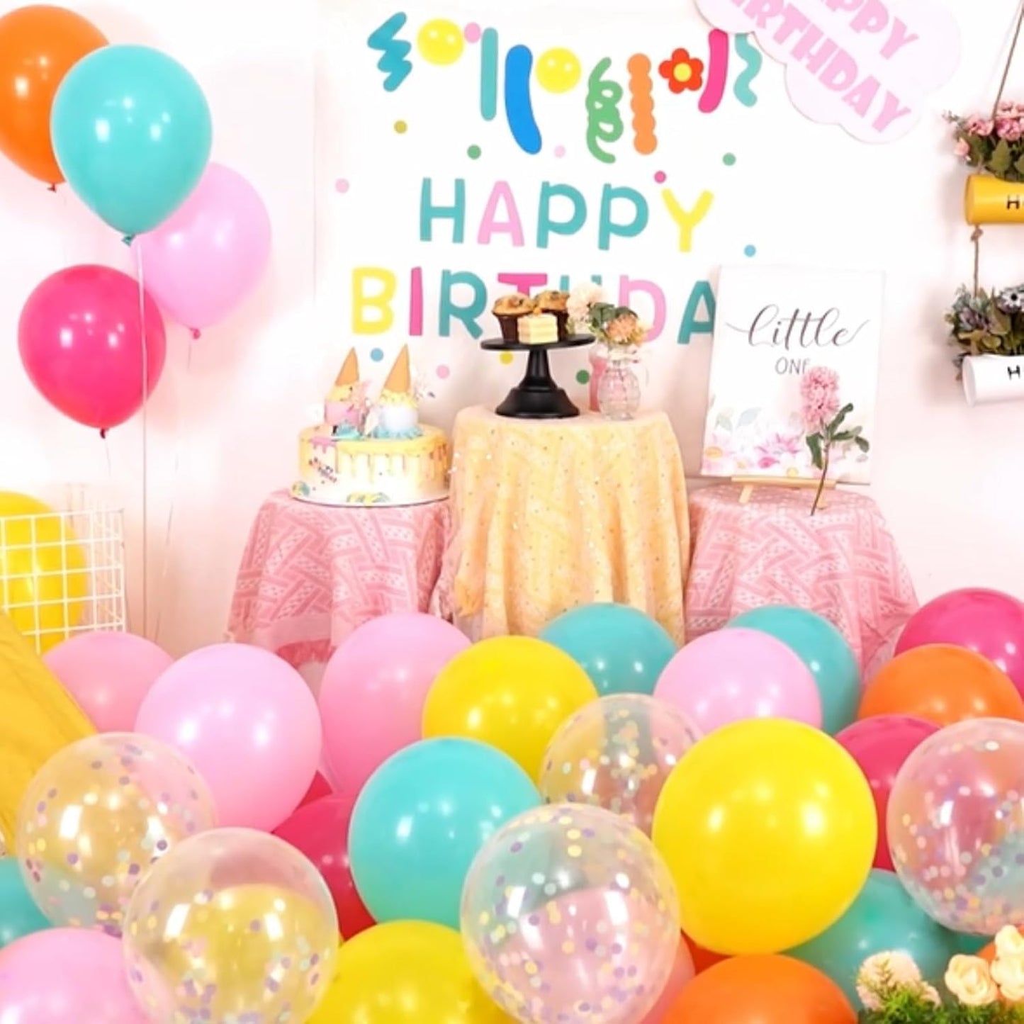 Paready Rainbow Balloons Set, 60Pcs Colorful Balloons, 12 Inch Bright Color Yellow Orange Hot Pink Teal Blue Confetti Balloon Helium for Rainbow Wedding Day Birthday Party decorations