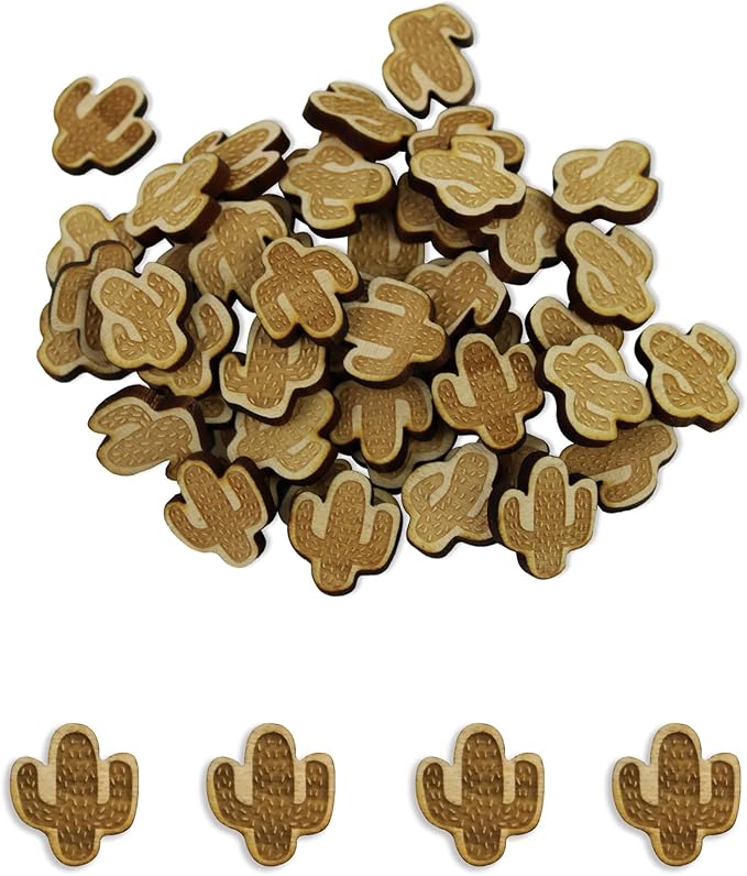 Confetti - Engraved Wood - Rustic Wooden Wedding Decor Party Table Scatter Decorations (Cactus)