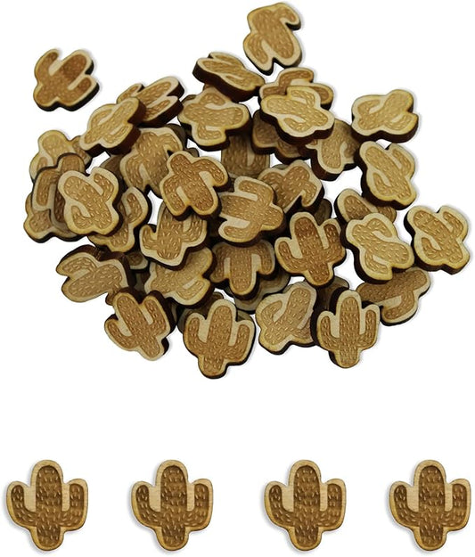 Confetti - Engraved Wood - Rustic Wooden Wedding Decor Party Table Scatter Decorations (Cactus)