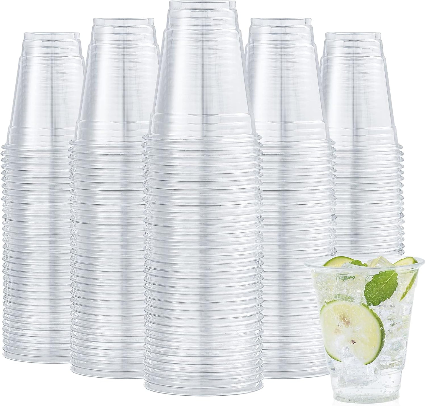 Turbo Bee 200 Pack 12 OZ Clear Plastic Cups, Disposable Crystal Plastic Party Cups for Iced Coffee, Smoothie, Slurpee, or Any Cold Drinks