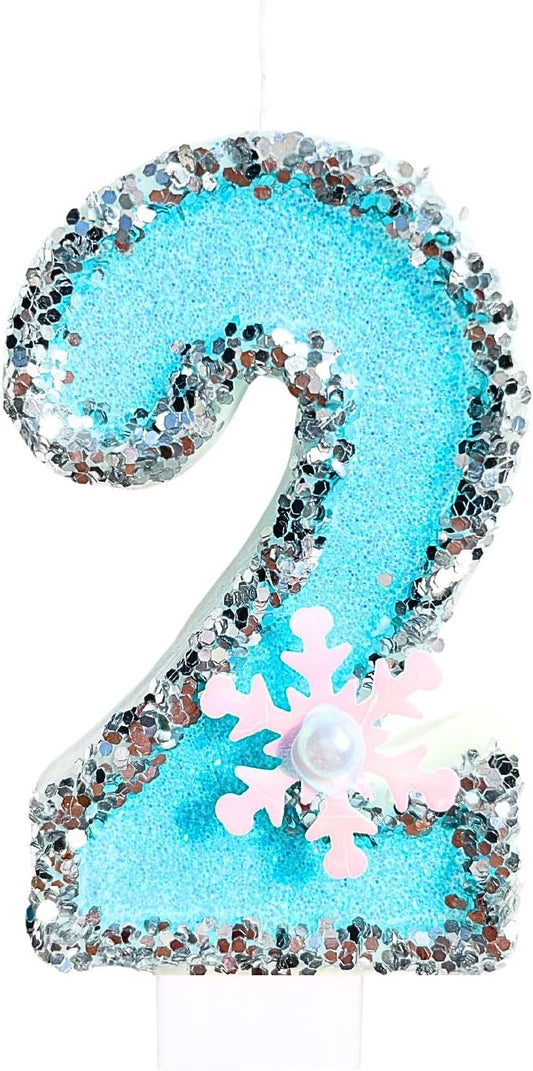 Frozen Birthday Number Candles for Cake, Blue Number 2 Candle, 2nd Frozen Cake Topper, Fun Glitter Birthday Candles Cupcake Topper for Party Anniversary Decorations