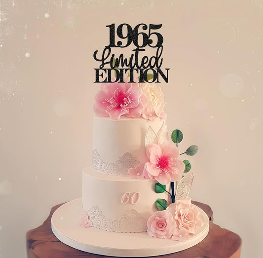 Limited EDITION 1965 Cake Topper - Black Glitter Happy 60th Birthday Party Cake Decoration Supplies, Cheer to 60 Years Cake Bunting Decor for 60th Birthday Party Photo Booth Props