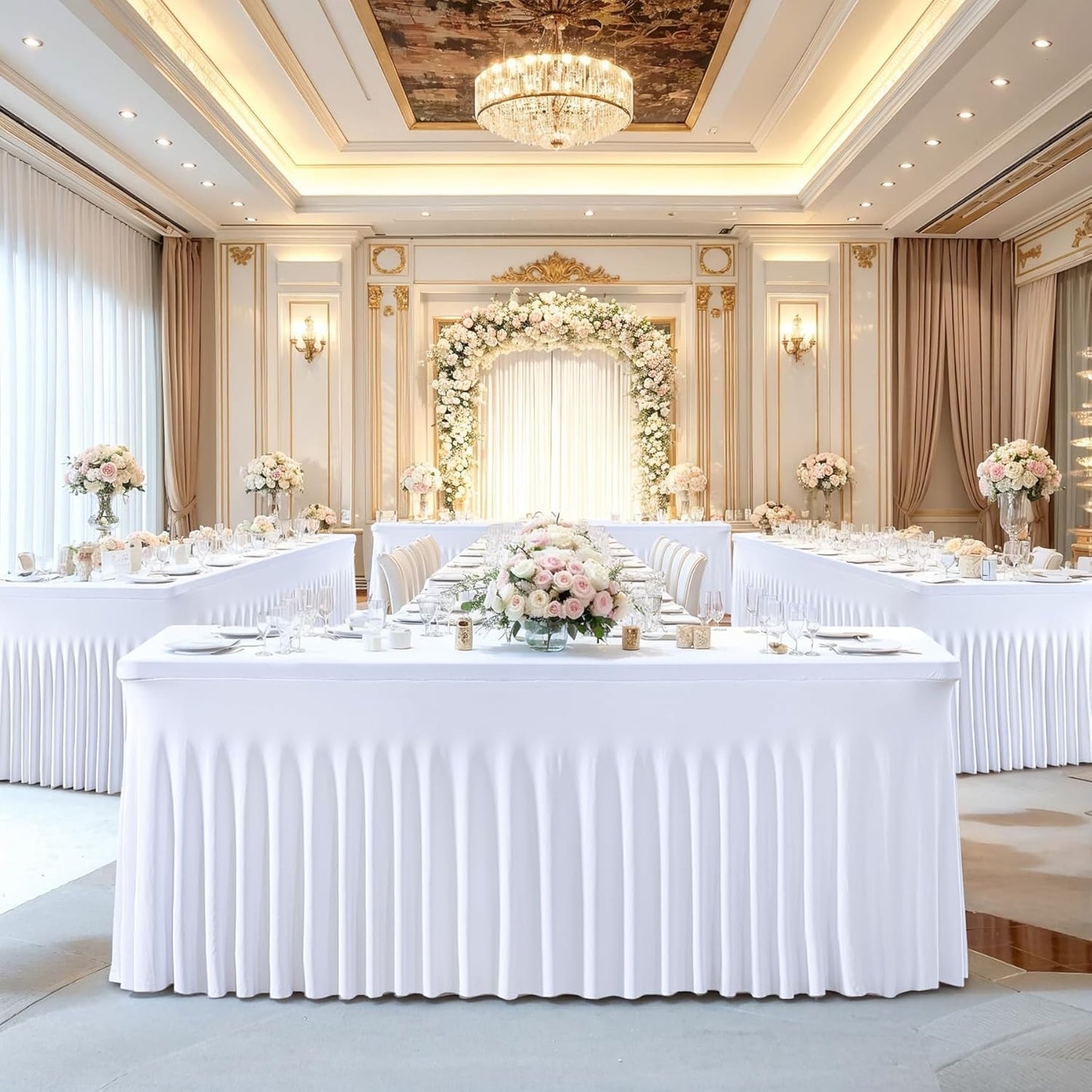 Besutolife 6 Pack White Spandex Tablecloth for 6ft Rectangle Tables Fitted Table Cloth Stretch Table Covers Skirt 6ft Rectangular Tablecloths for Banquet Parties Wedding Decorations
