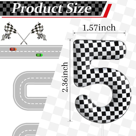 Racing Cars Themed Birthday Candle Number 5 Checkered Candle Birthday Party Decoration Cake Topper for Racing Car Party Decoration Theme Party Supplies (Number 5)