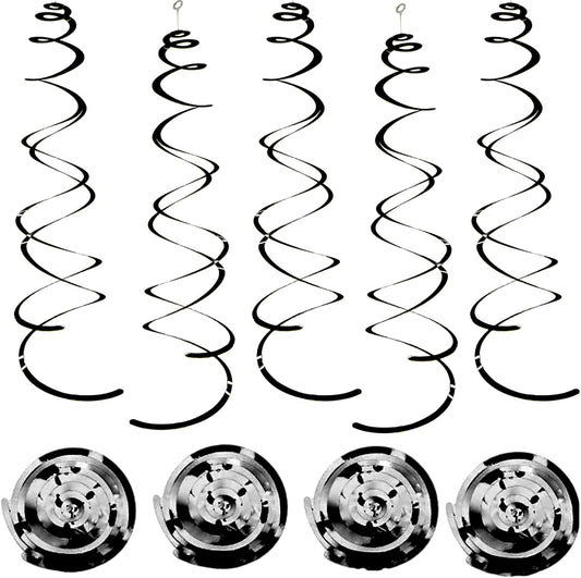 30 Pcs Black Hanging Swirl Party Decorations,Sparkle Birthday Ceiling Decorations,Party Streamers for Wedding Anniversary Graduation Christmas (Black)