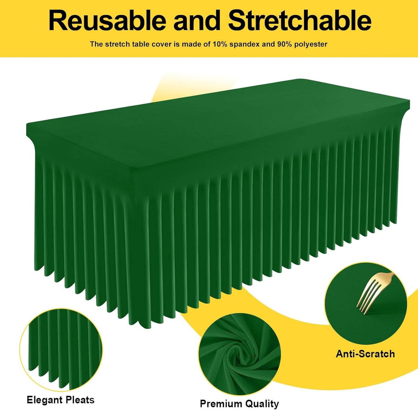 Smiry Spandex Tablecloth, Elastic Fitted Stretch Tablecloth for 6FT Rectangle Tables, Waterproof Washable Table Cover Skirt for Outdoor, Wedding, Banquet & Parties (Emerald Green, 72Lx30Wx30H Inch)