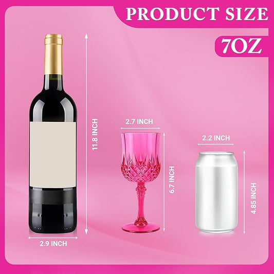 Plastic Wine Glasses, Plastic Goblets Vintage Style Cordial Unbreakable Drinking Glasses, Reusable Drinkware for Wedding Reception, Grand Event Party Supplies, Easter (48, Hot Pink)