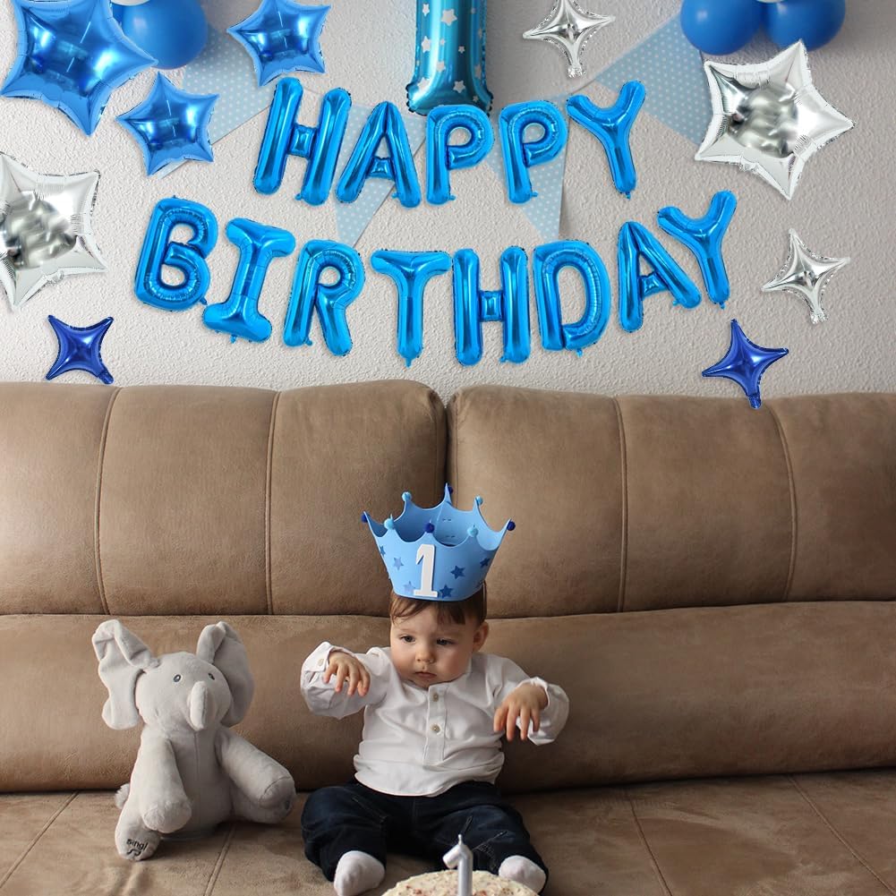 TONIFUL 35PCS 16 Inch Blue Happy Birthday Balloon Blue Happy Birthday Balloons Decorations with Star Balloons for Girls Boys Kids Men Women Adults Birthday Party Decorations Supplies