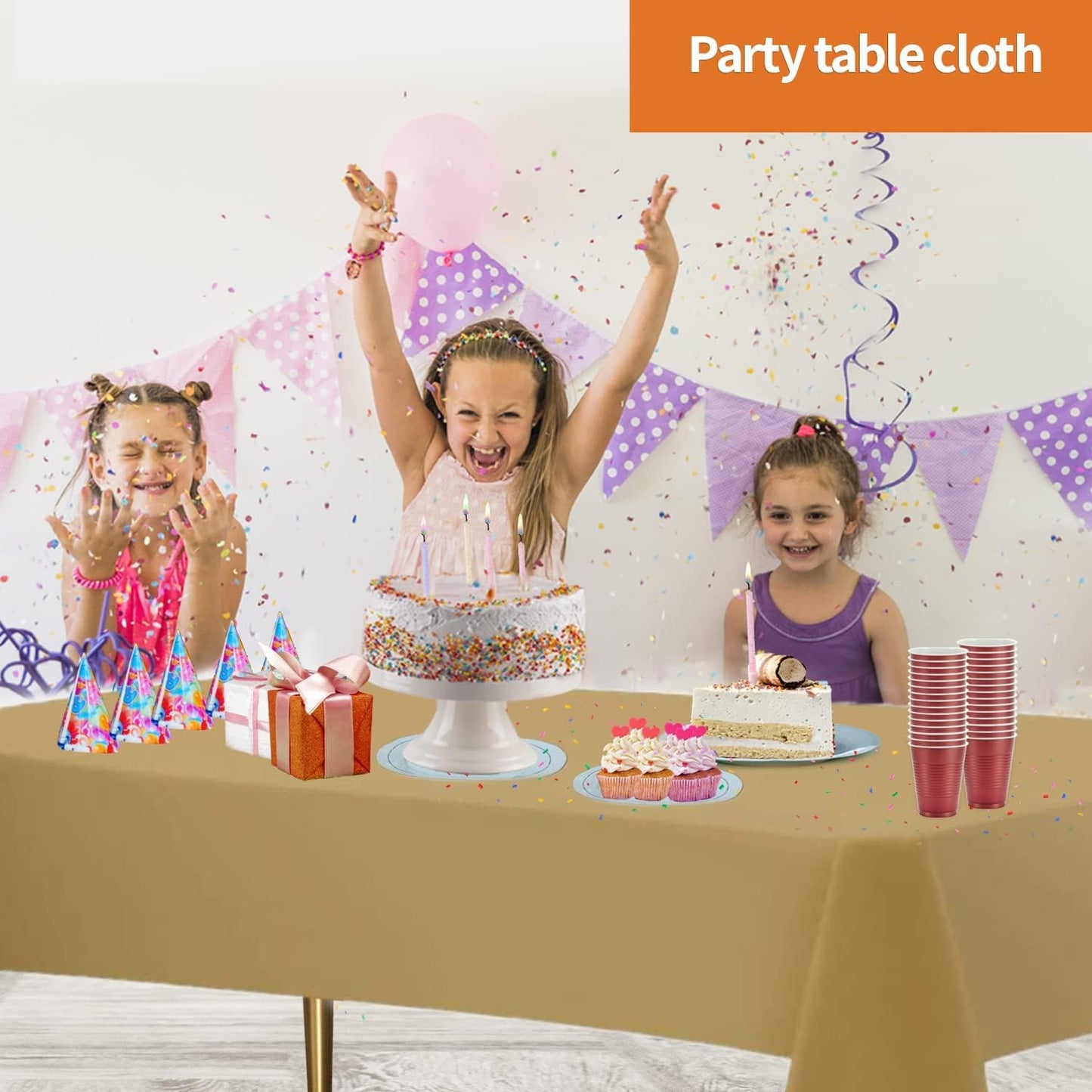 Gold Disposable Plastic Tablecloth for Rectangle Tables (48 Pack) Premium Decorative Table Cloths for Parties, Events & Weddings, Indoors & Outdoors, 54 x 108 inches