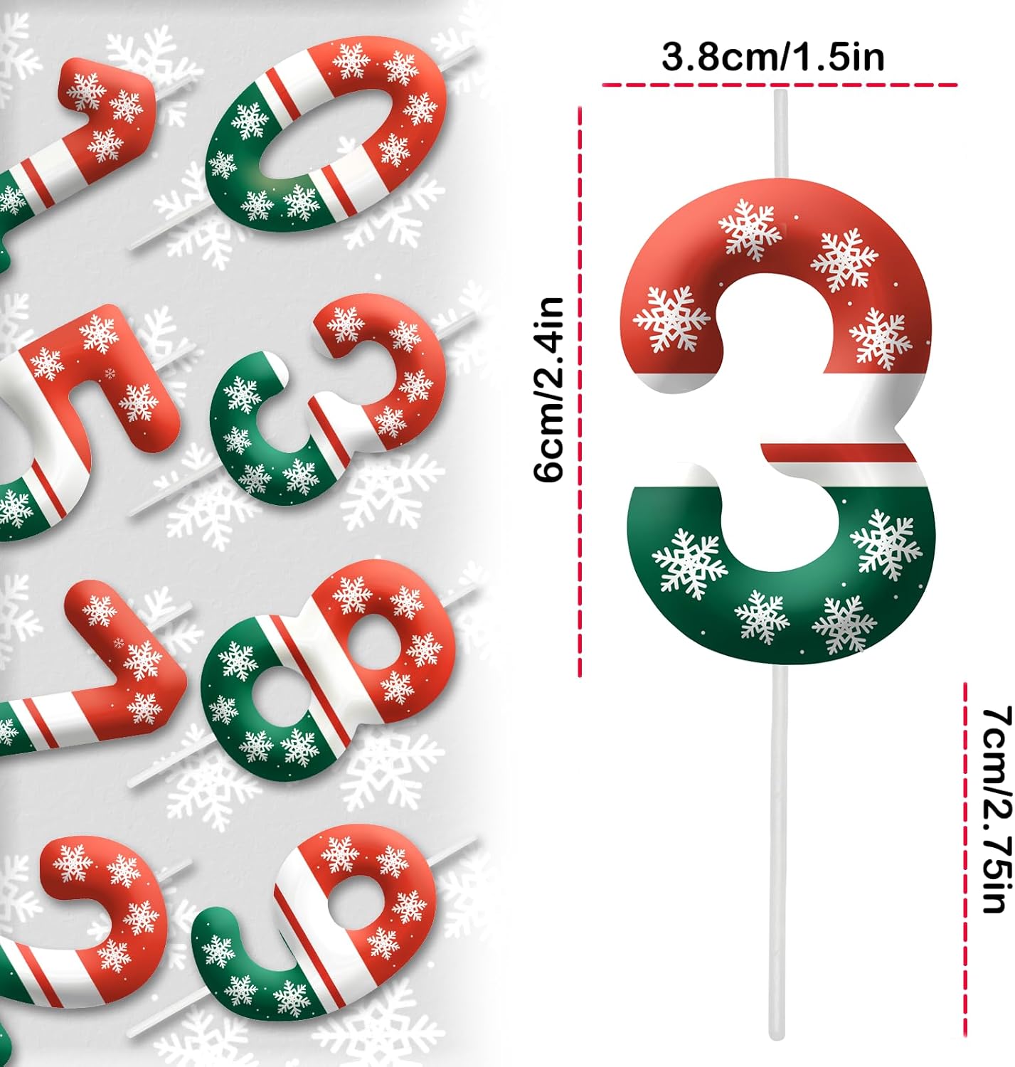 Christmas 3rd Birthday Number Candles, Number 3 Candle Cake Toppers for Christmas Themed Parties, 3rd Birthday Cake Candles for Boys and Girls, Kids Party Supplies