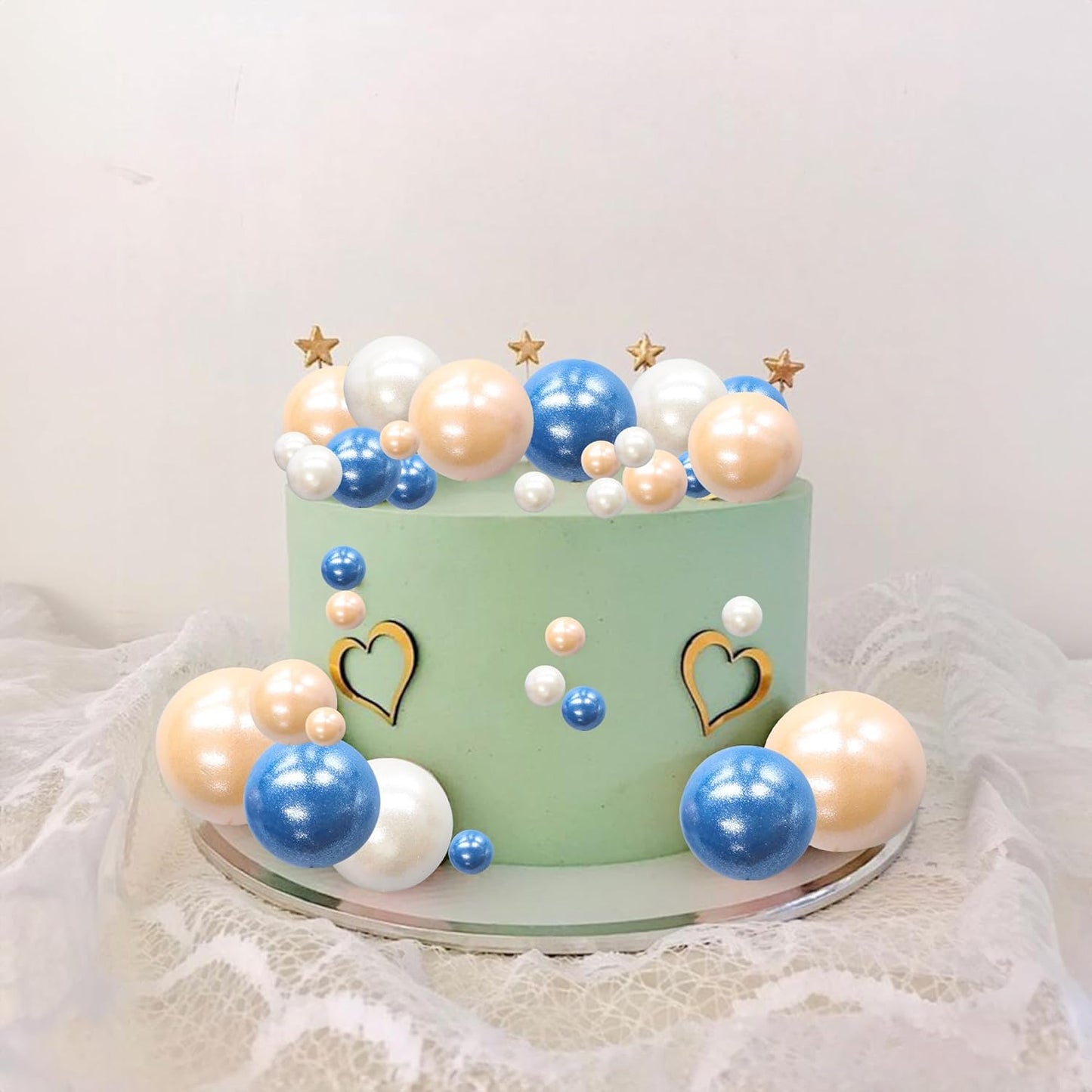 Ephlyn 30Pcs Ball Cake Topper Ball Cake Picks Colorful Pearl Ball Shaped Cupcake Insert Cake Topper for Bear Theme Birthday Party Favors Wedding Decoration Pearl White Dark Blue Yellow