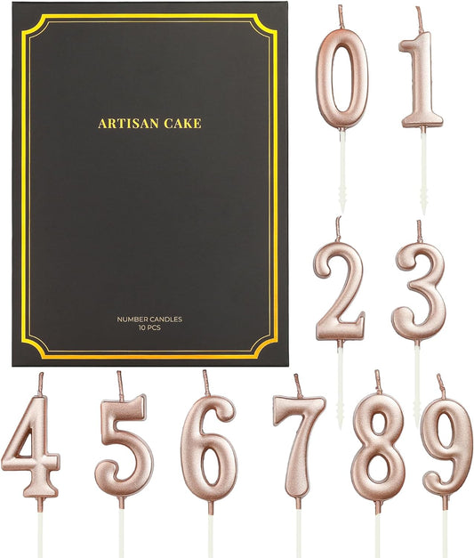 10-Pieces Rose Gold Numeral Birthday Candles, Cake Numeral Candles Number 0-9 Glitter Cake Topper Decoration for Birthday,Wedding Anniversary,Party Celebration