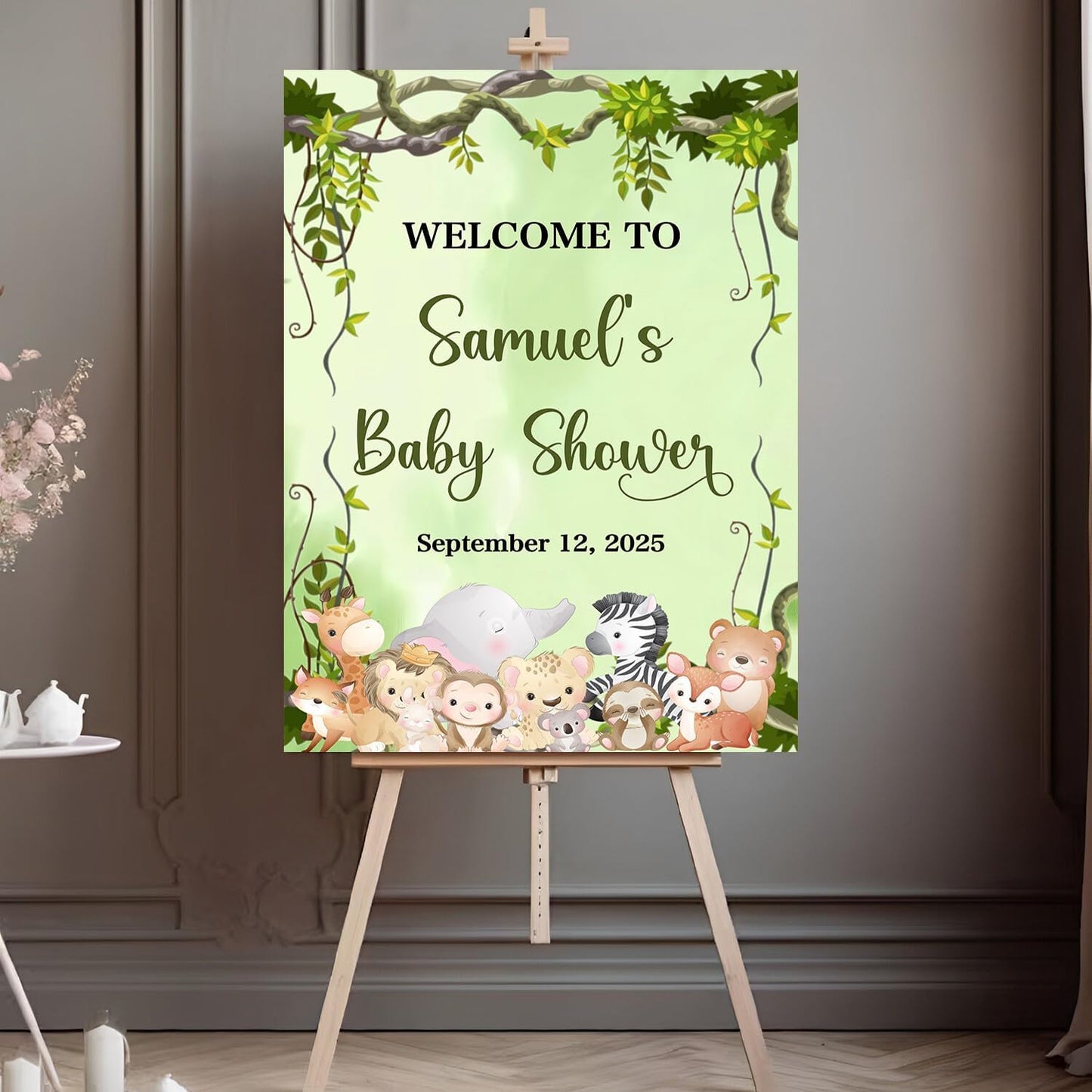 Personalized Baby Shower Yard Sign Party, Baby Shower Welcome Sign, Jungle Baby Shower Welcome Sign, Greenery Floral Safari Jungle Animals Baby Shower, Baby Shower Sign Gift For A Boy Or Girl