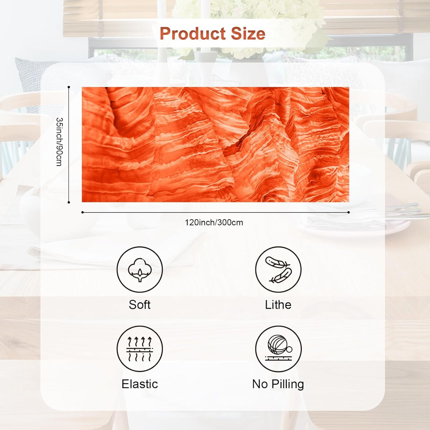 6 Pack Orange Cheesecloth Table Runner 35x120 Inch 10Ft Rustic Gauze Cheese Cloth Table Runner Sheer Cheesecloth Table Runners for Wedding Party Bridal Shower Decoration