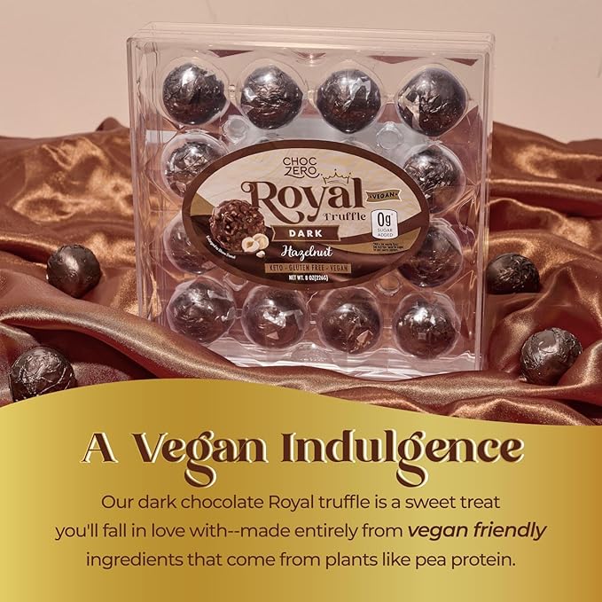 ChocZero Dark Chocolate Hazelnut Truffles, Vegan, Sugar Free, Gluten Free, Keto Holiday Gift, High Fiber, 16 Individually Wrapped Pieces, 8.5 Ounce (Pack of 1)