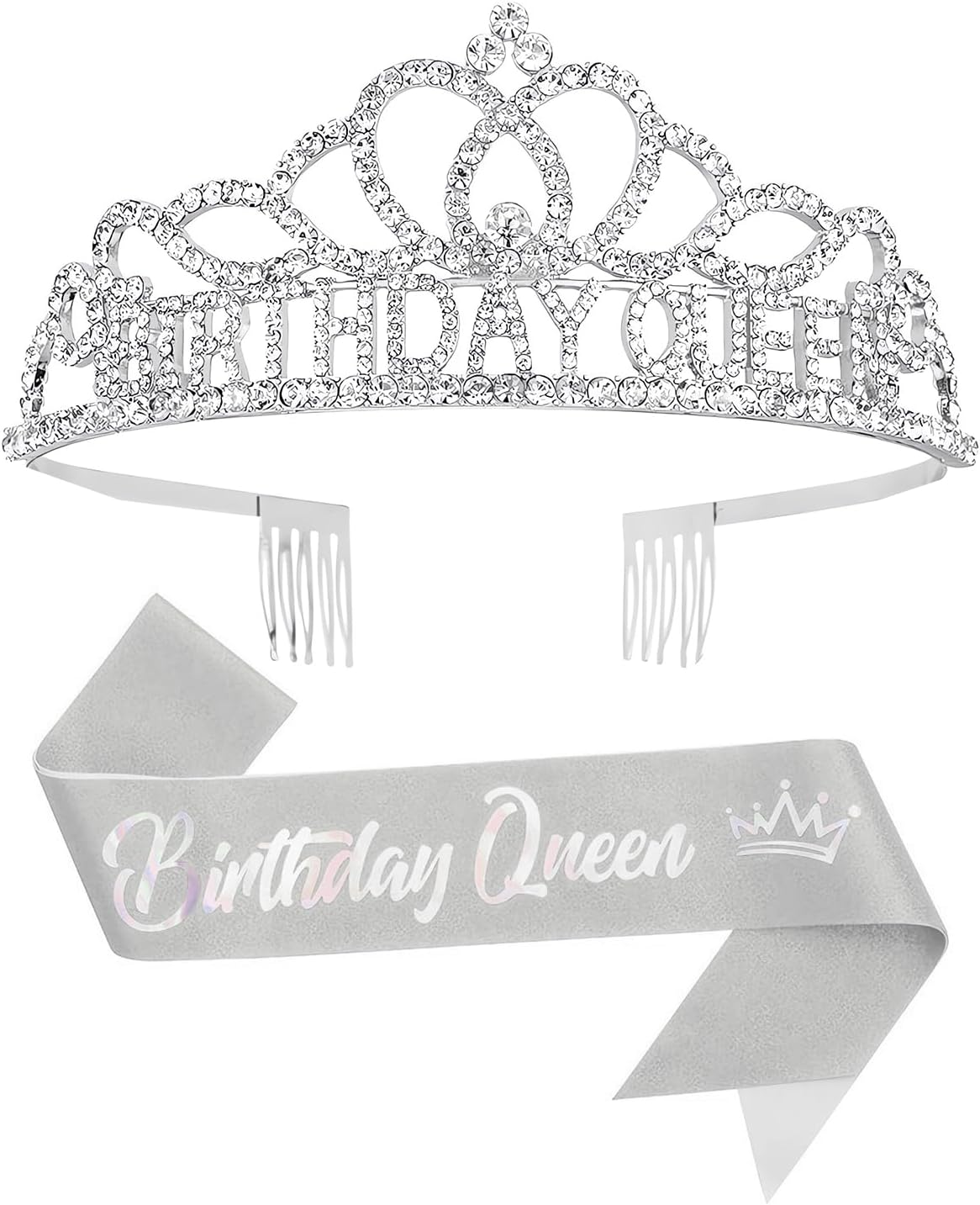 Birtthday Tiara Crown with Sash for Women Birthday Queen Party