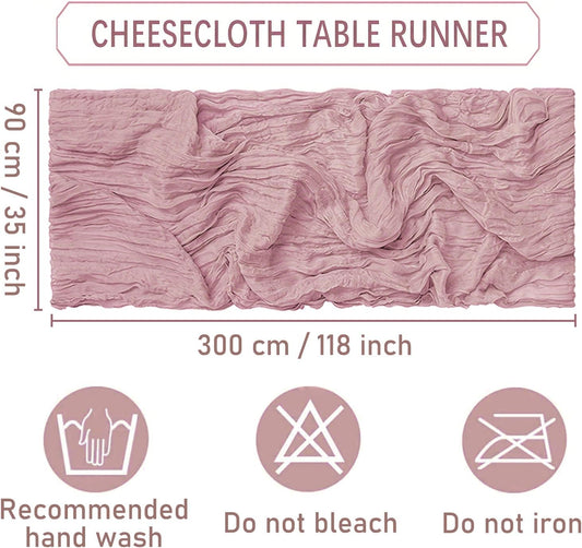 12 Pack Pink Cheesecloth Table Runners 35 x 120 Inch – Rustic Boho Gauze Table Runner for Wedding Arch, Party Decoration, Bridal Shower, Reception, Farmhouse Dining Decor