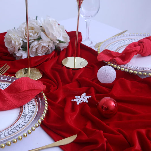 Velvet Table Runner ,Soft Luxurious Fall Table Runners 120 Inches Long,for Wedding Bridal Shower Thanksgiving Christmas Decoration,20*120 Inches, Red