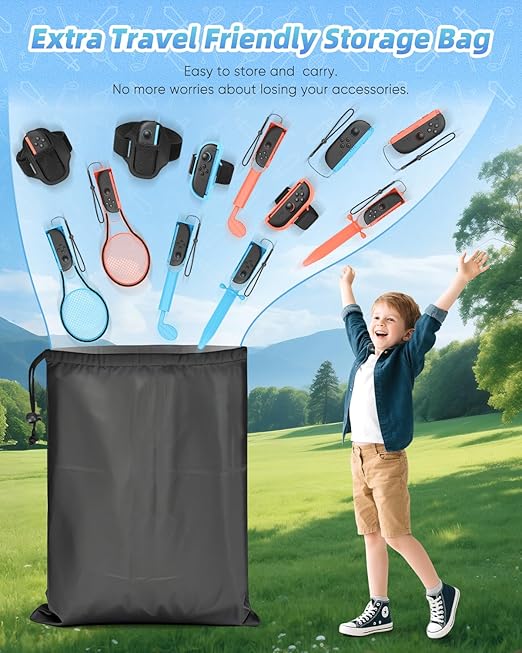 [𝗦𝘄𝗶𝘁𝗰𝗵 𝟮/𝟭 𝗖𝗼𝗺𝗽𝗮𝘁𝗶𝗯𝗹𝗲] - Switch Sports Accessories Bundle for Nintendo Switch 2 (2025)/ Switch 1/ OLED, MENEEA 13-in-1 Family Party Kit with Carrying Bag - Compatible with Joy-con 2 & All Switch Sports Game