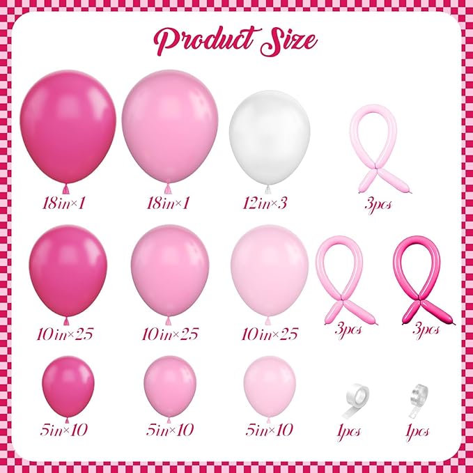 Hot Pink Balloons Arch Kit,Bow Balloon Garland with Pastel Pink Long Balloons for Birthday Party Mother's Day Baby Shower Anniversary Wedding Decorations