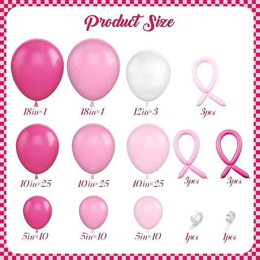Hot Pink Balloons Arch Kit,Bow Balloon Garland with Pastel Pink Long Balloons for Birthday Party Mother's Day Baby Shower Anniversary Wedding Decorations