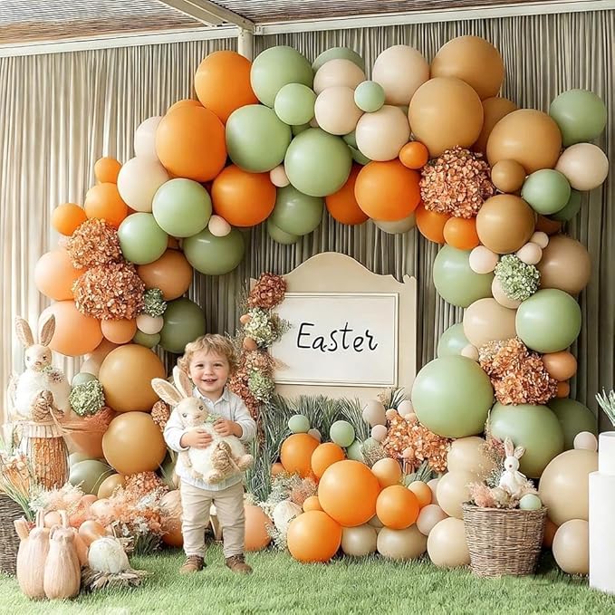 Dusty Green Orange Balloon Garland Double Stuffed Blush Brown Nude Balloon Arch Avocado Sage Green Balloons for Neutral Baby Shower Bridal Shower Gender Reveal Birthday Easter Party Decorations