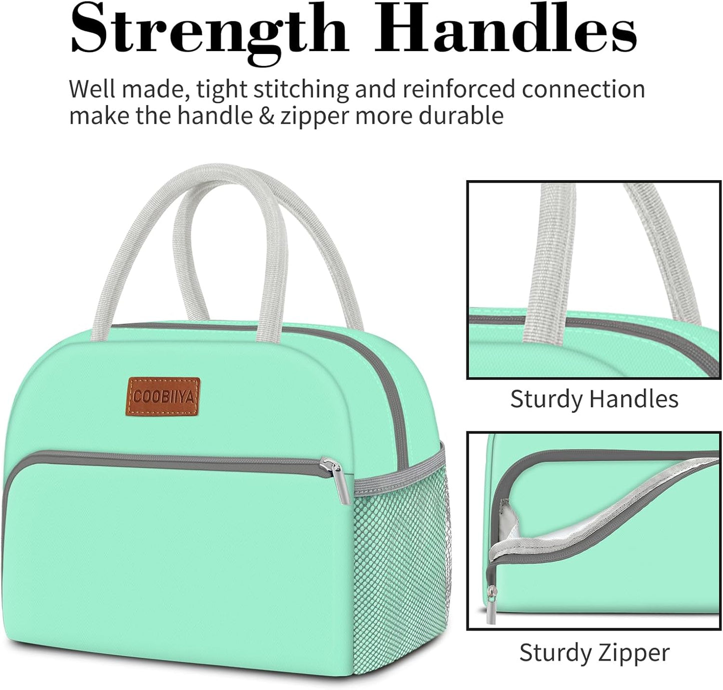 Coobiiya Lunch Bag Women, Lunch Box Bag for Women Adult Men, Small Leakproof Cute Lunch Tote Large Capacity Reusable Insulated Cooler Lunch Container for Work/Office/Picnic/Travel-Green
