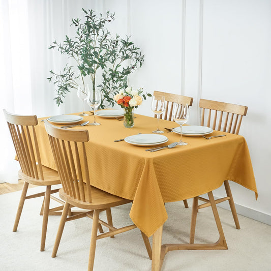 maxmill Tablecloth Weaved Texture Stain Resistant Waterproof, Wrinkle Resistant Washable Table Cloth, Fabric Table Cover for Dining Room, Indoor Outdoor Use, Rectangle 70 x 120 Inch, Ochre Yellow