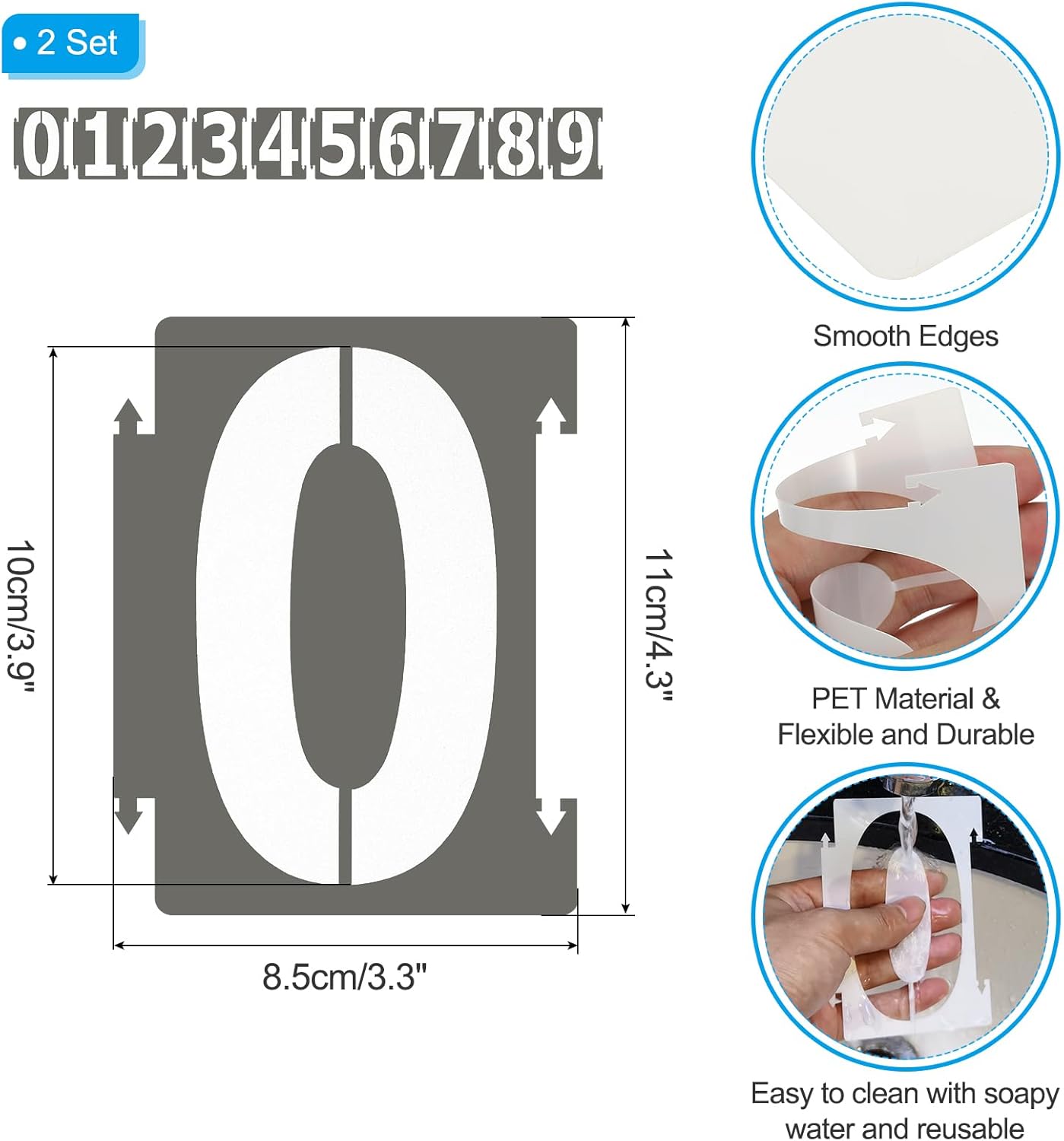PATIKIL 20Pcs 4 Inch Large Number Stencils, 0-9 Address Number Stencil, Reusable Plastic Digital Templates for Crafts Drawing Wood Stencils Templates White